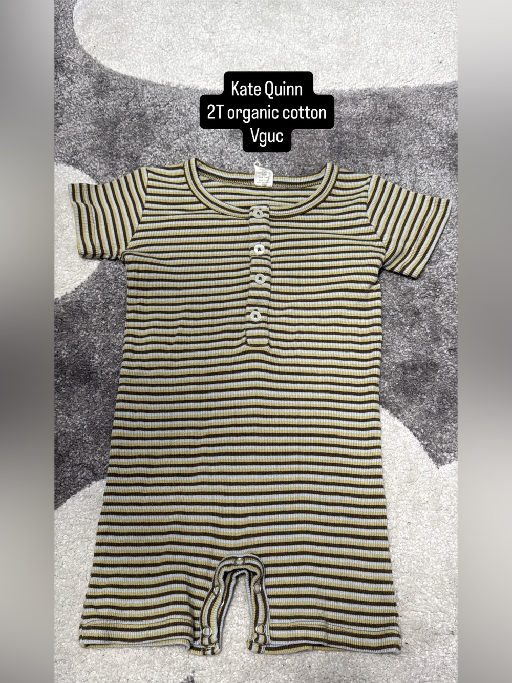 kate quinn Olive, Black & Cream Striped Henley Romper